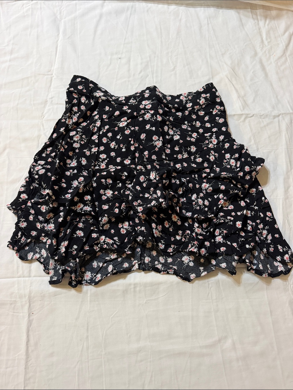 Floral Ruffle Mini Skirt - Black with Pink Floral